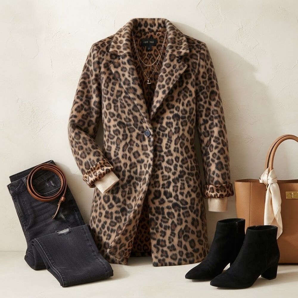 Love Tree Women S Leopard Print Long Coat Jacket Button Up Fuzzy Fleece Glamour